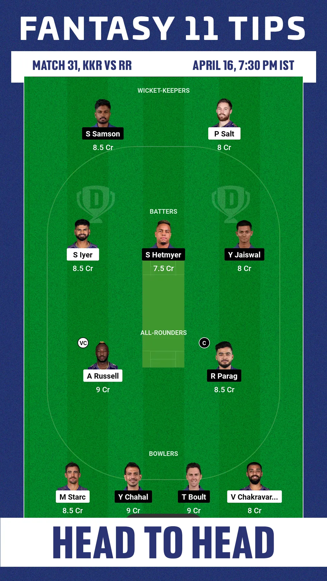 KKR vs RR Dream11