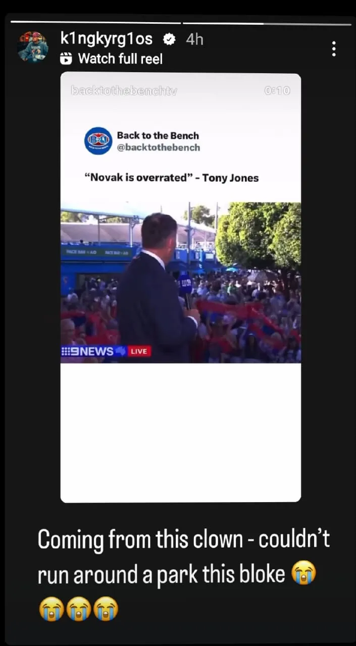 Tennis star Nick Kyrgios backs Novak Djokovic