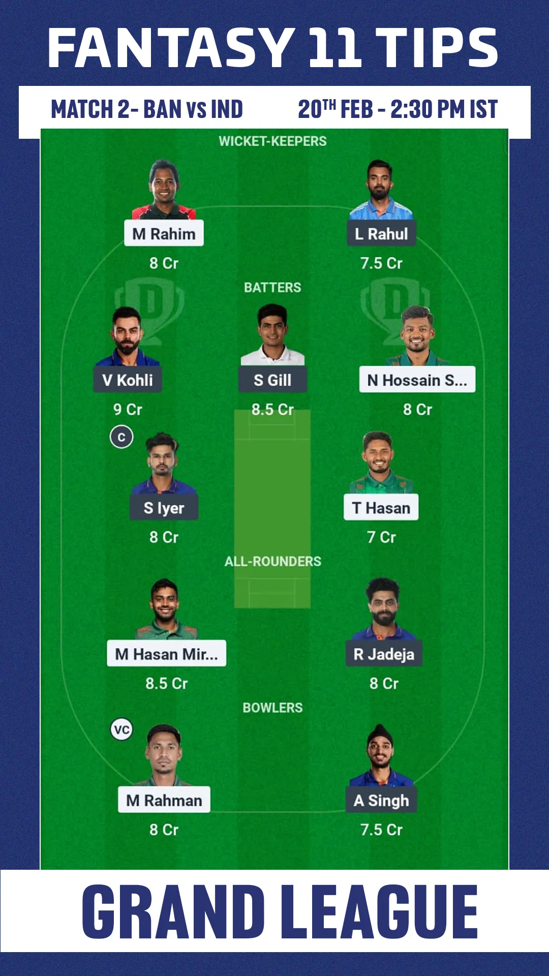 BAN vs IND Dream11 Prediction