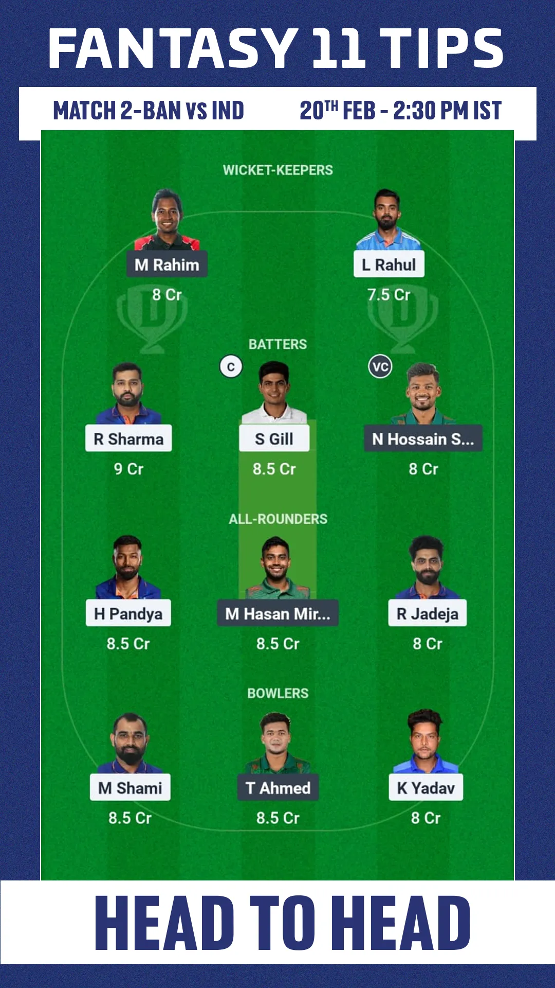 BAN vs IND Dream11 Prediction