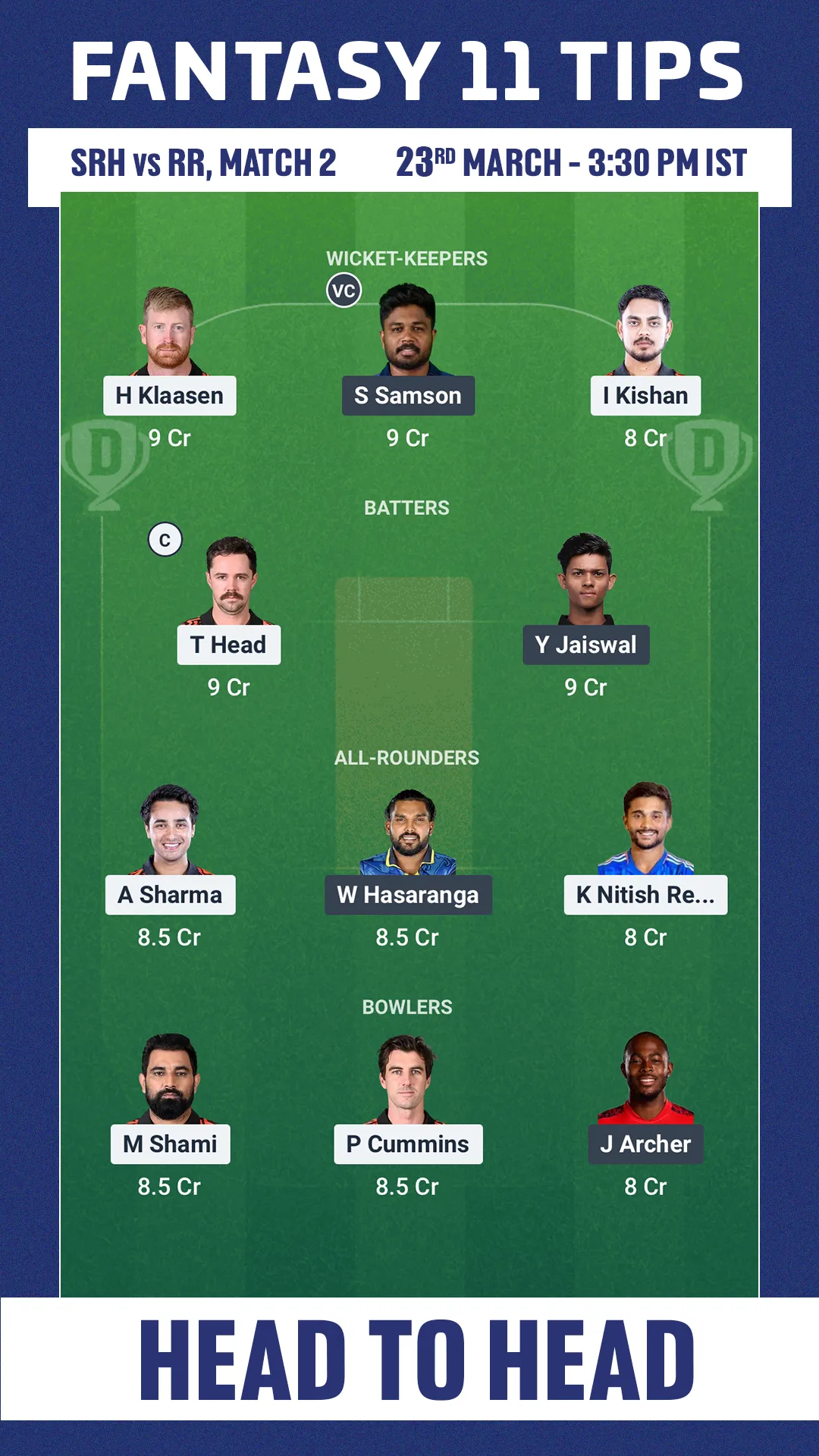 SRH vs RR Dream11 Prediction