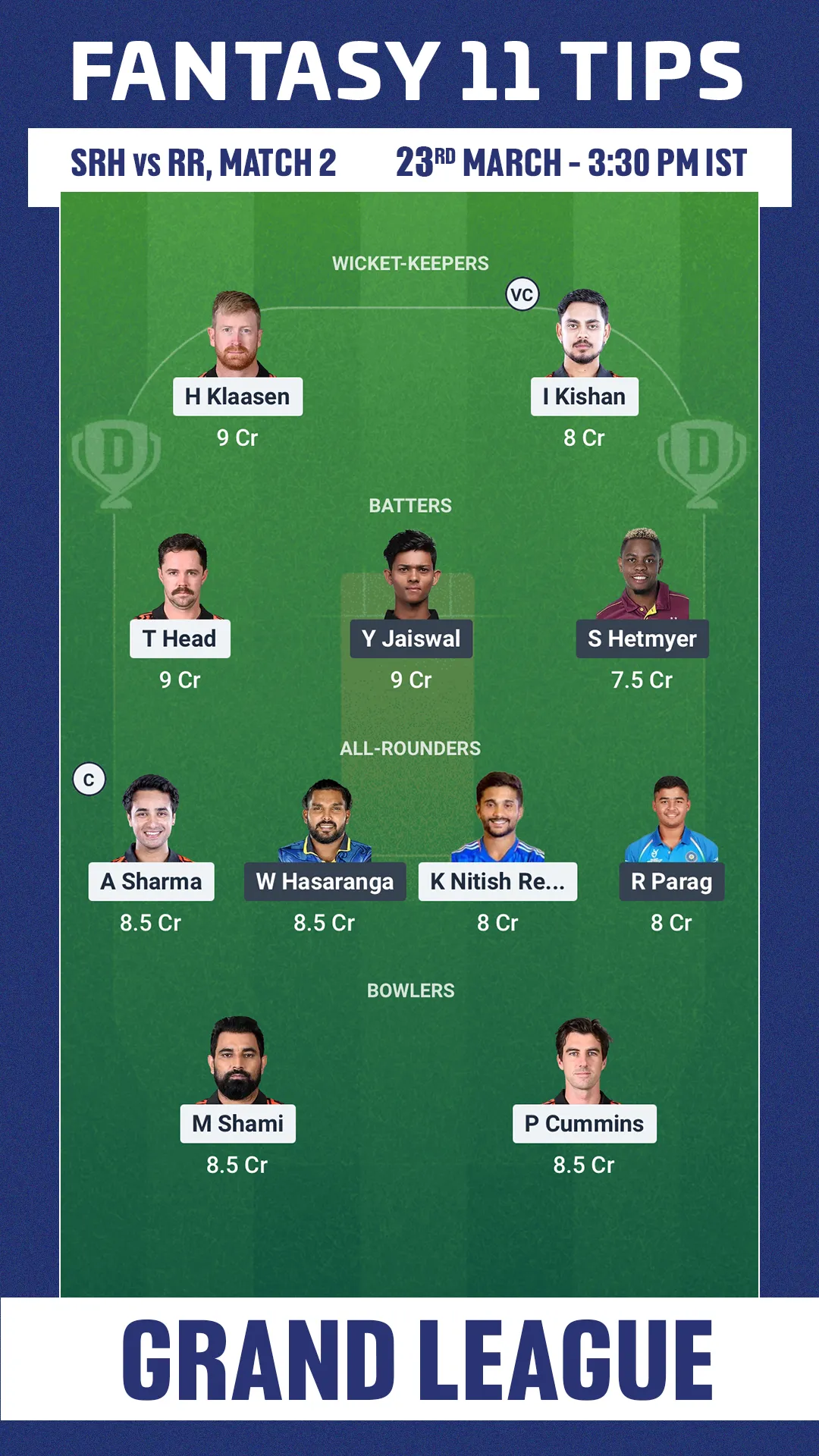 SRH vs RR Dream11 Prediction