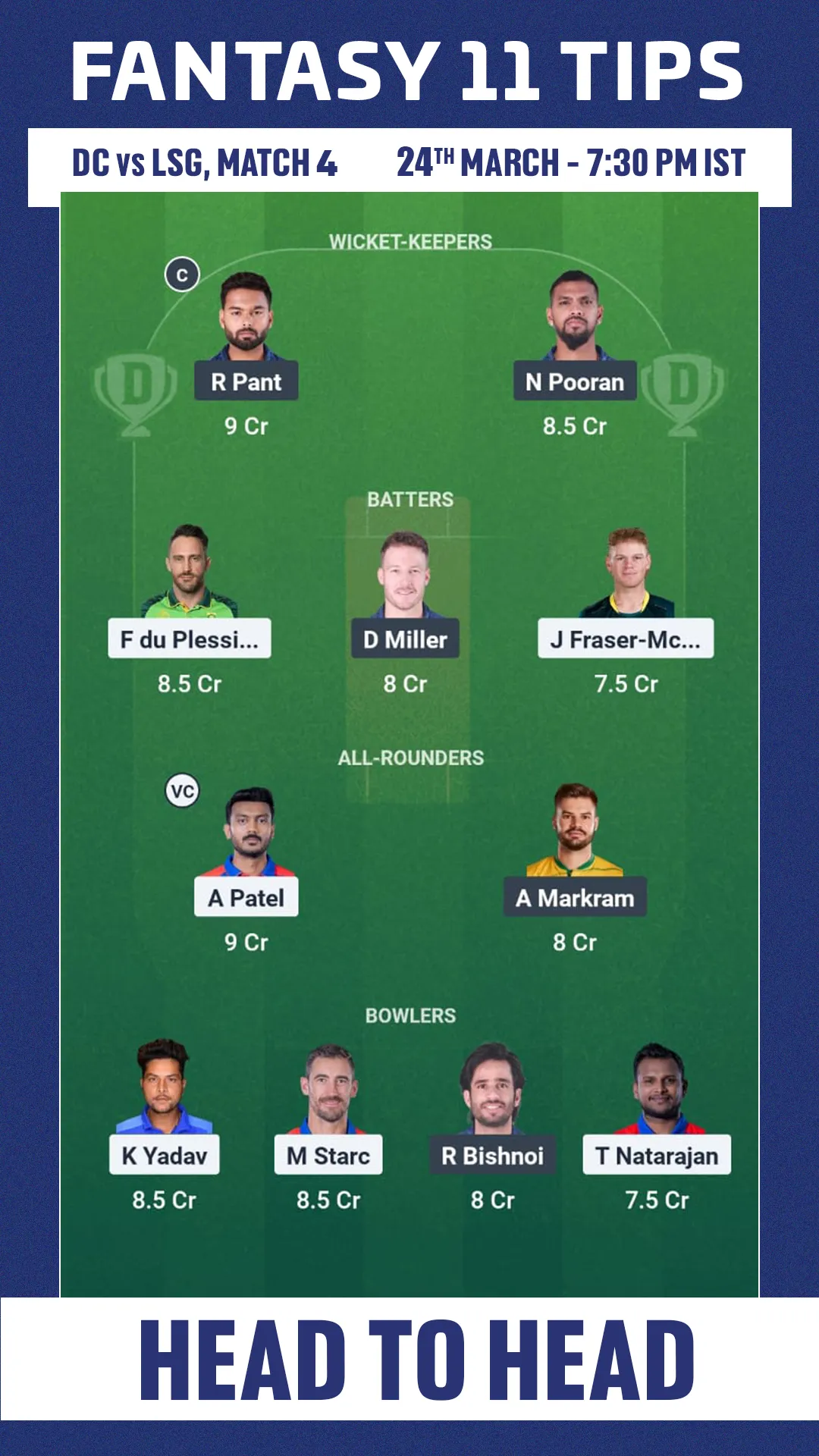 DC VS LSG dream 11