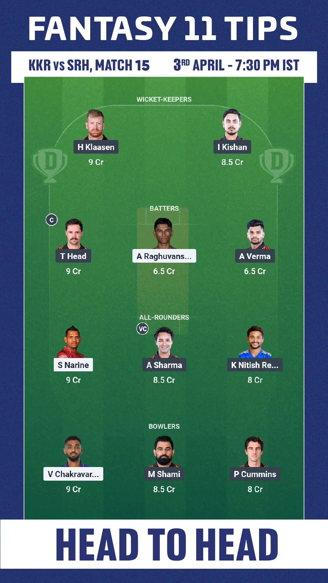 KKR vs SRH  dream11 Prediction
