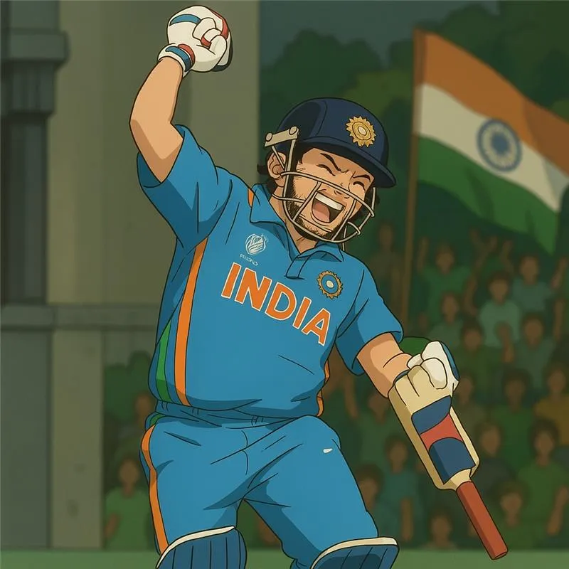 Virat Kohli iconic cricket moments in Ghibli-Style Art