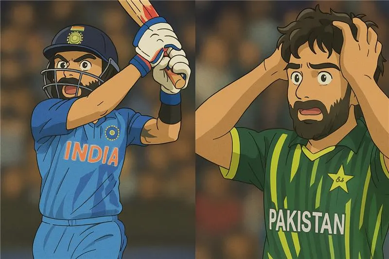 Virat Kohli iconic cricket moments in Ghibli-Style Art