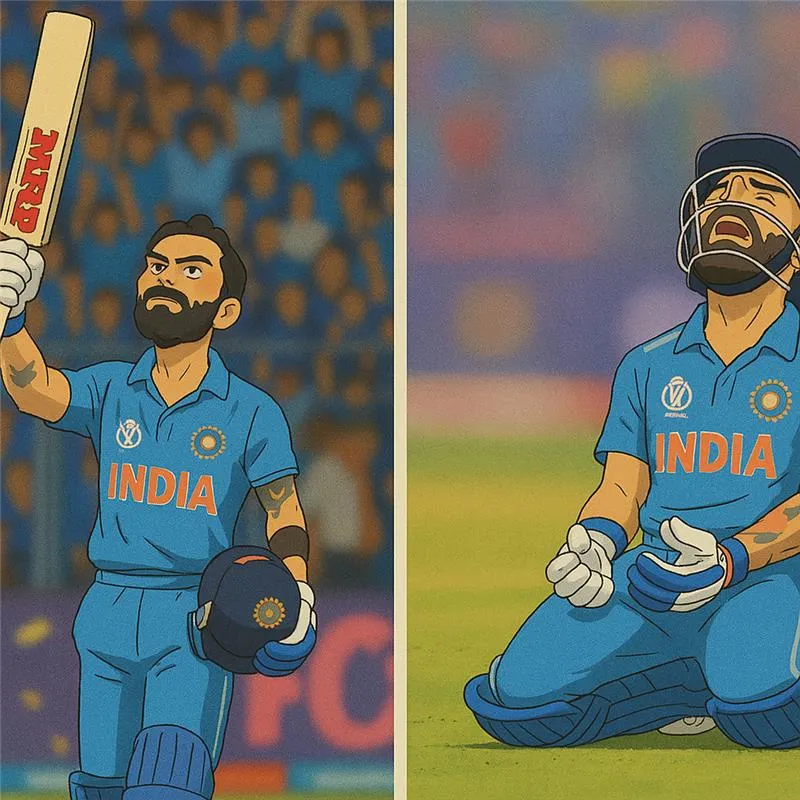 Virat Kohli iconic cricket moments in Ghibli-Style Art