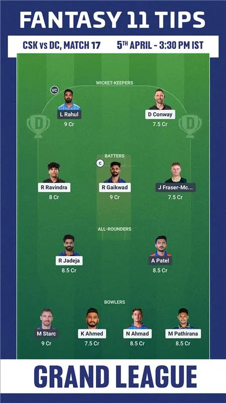 CSK vs DC dream 11