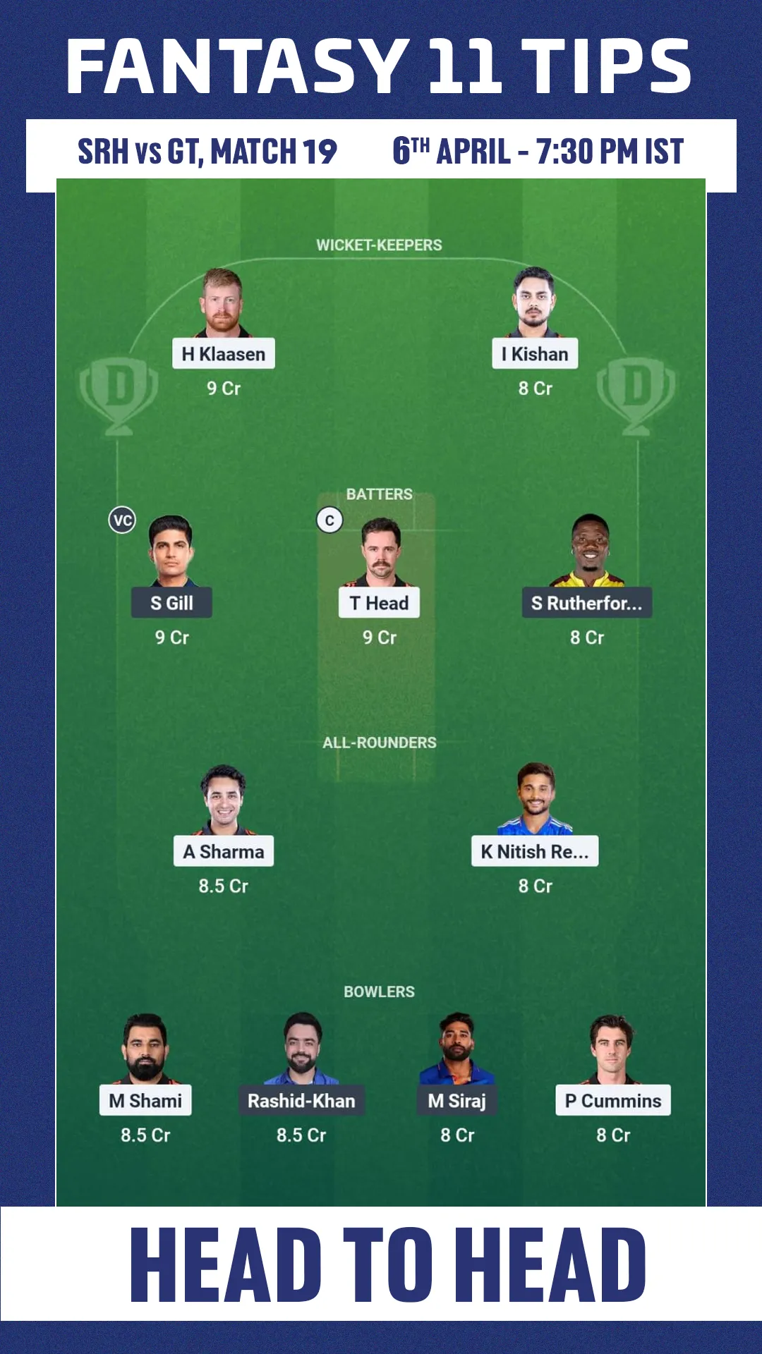 SRH vs GT dream11 prediction