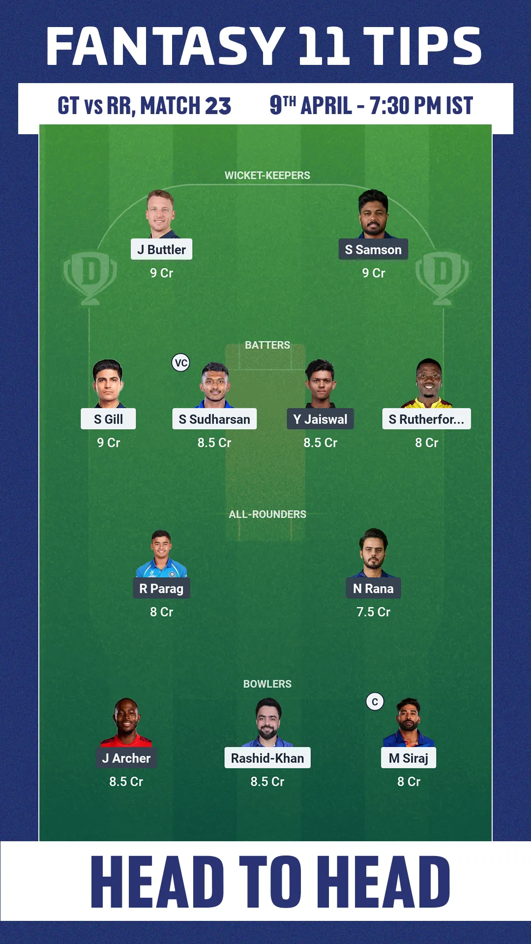 GT VS RR DREAM11 PREDICTION 