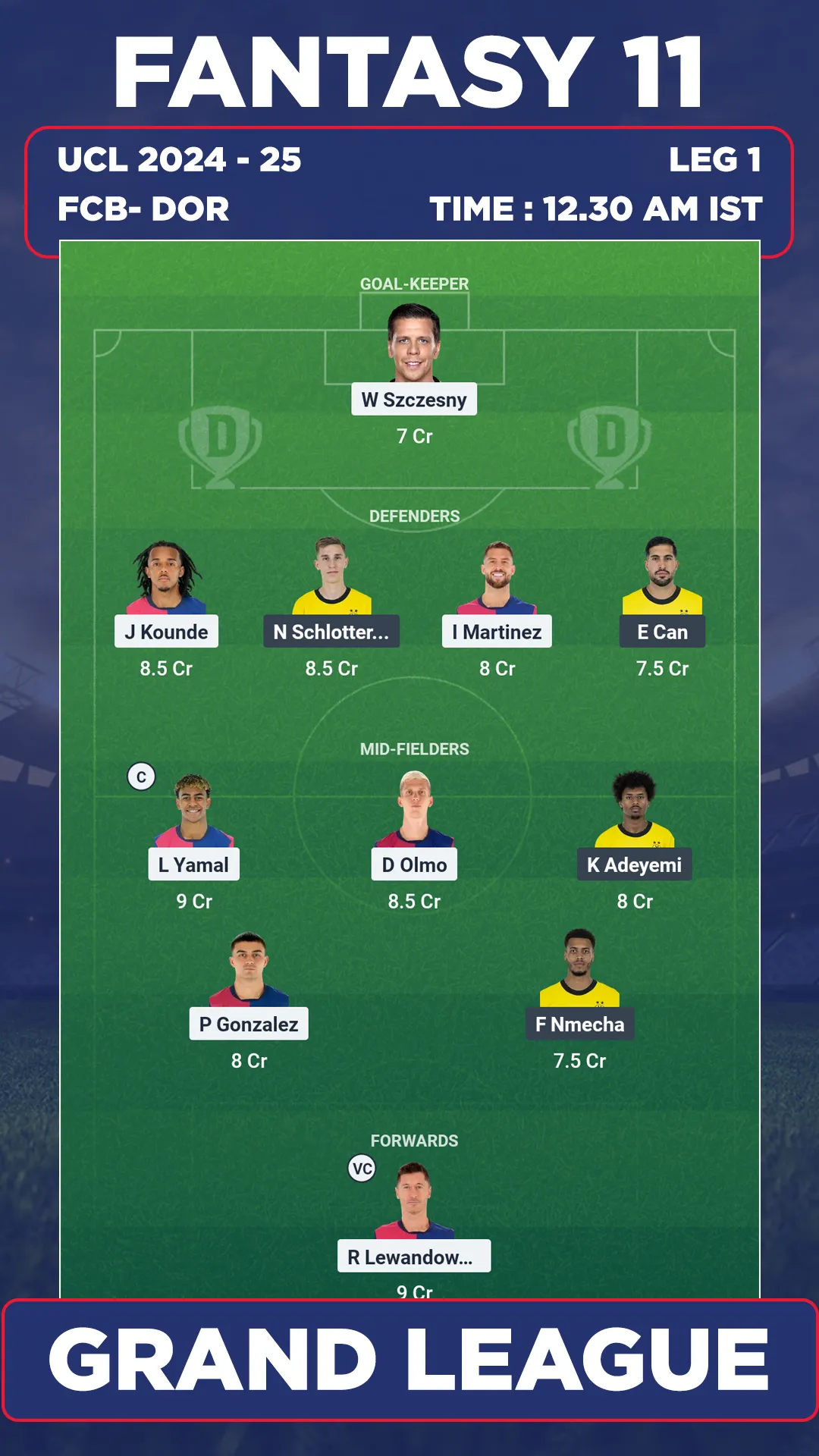 Barcelona vs Borussia Dortmund Dream11 Grand League