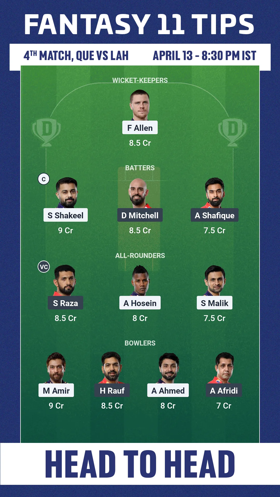 QUE vs LAH dream11 prediction