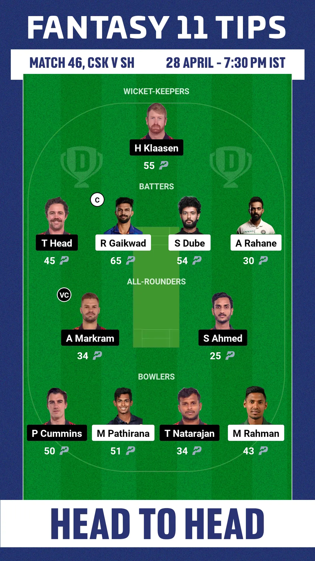 CSK vs SRH Head-to-Head 