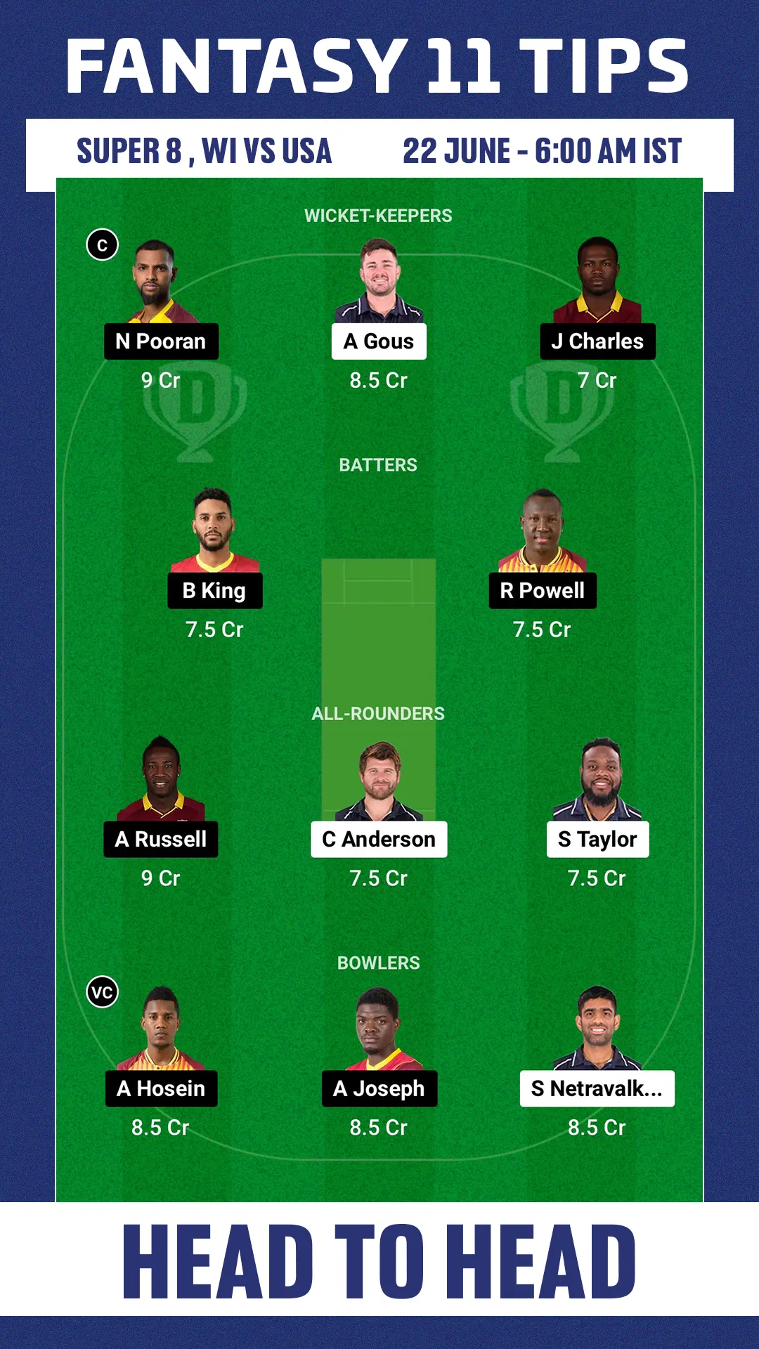 WI vs USA Dream11 Team2