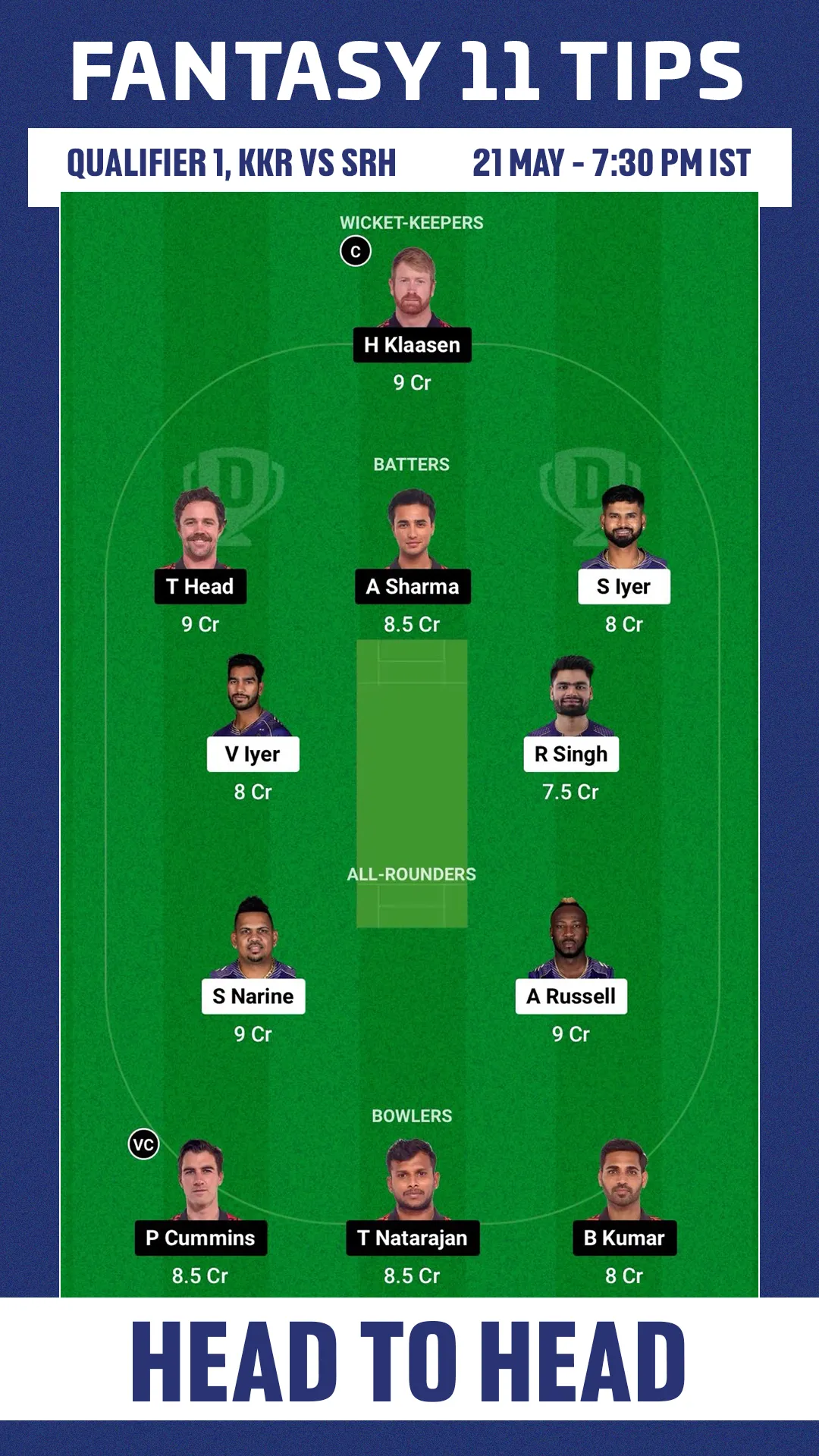 KKR vs SRH Dream11 Team2