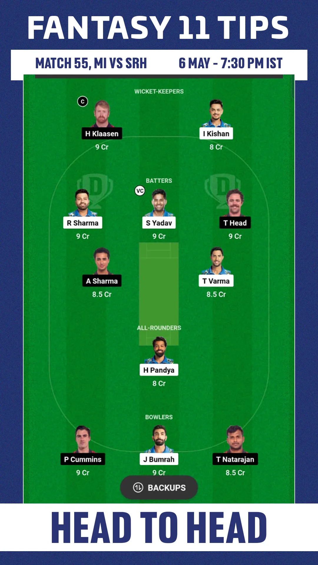 MI vs SRH Dream11