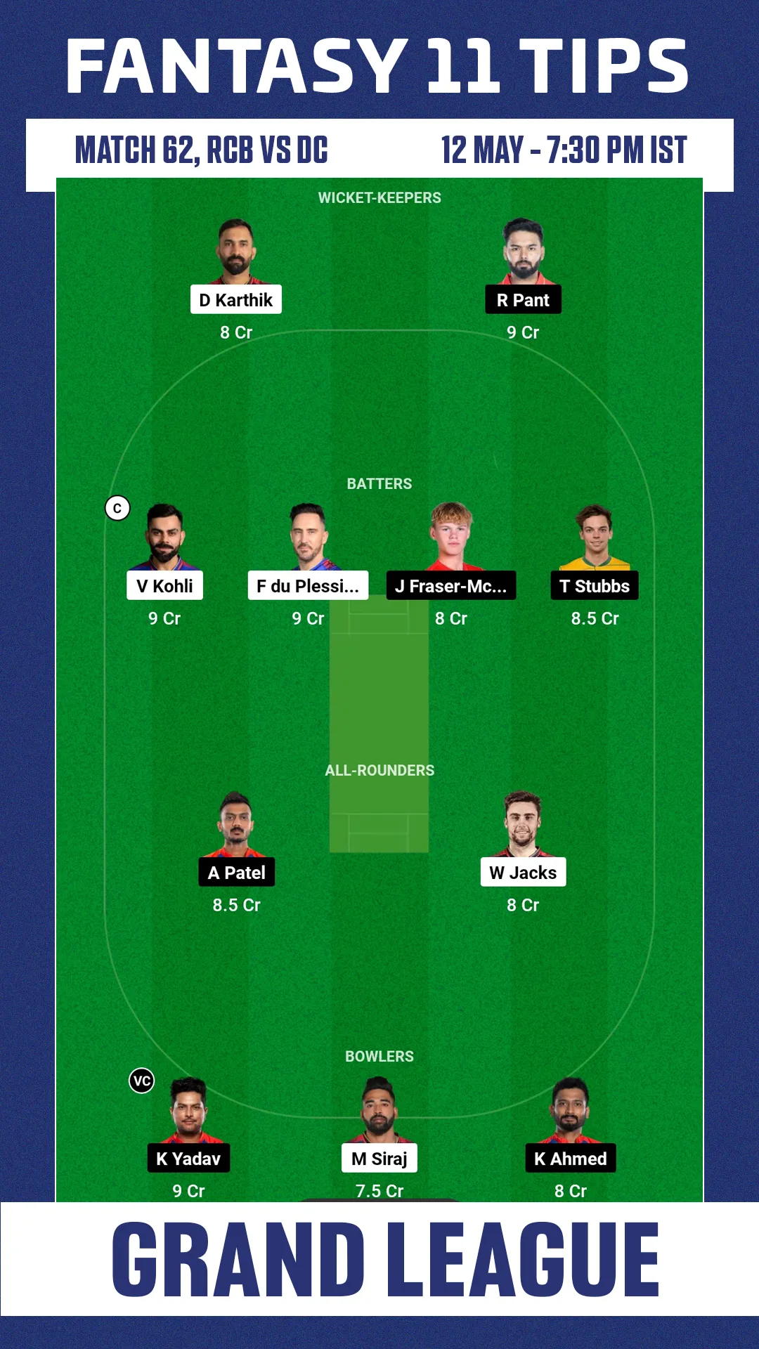 RCB vs DC Dream11