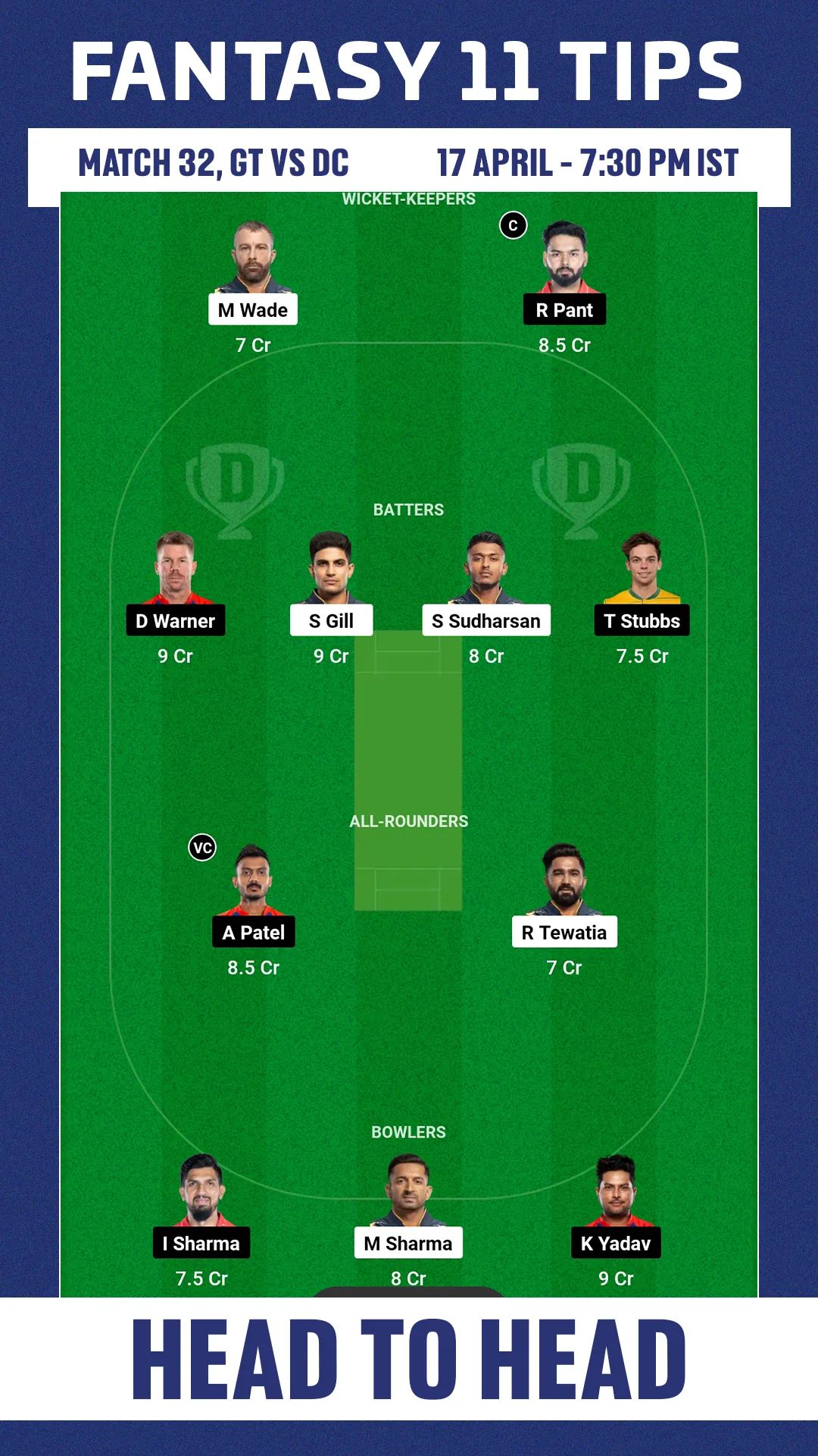 GT vs DC Dream11