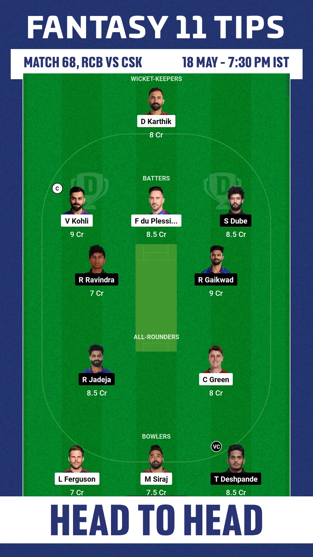 RCB vs CSK Dream11 Team2