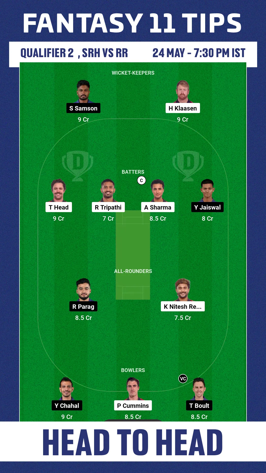 SRH vs RR Dream11 Team2