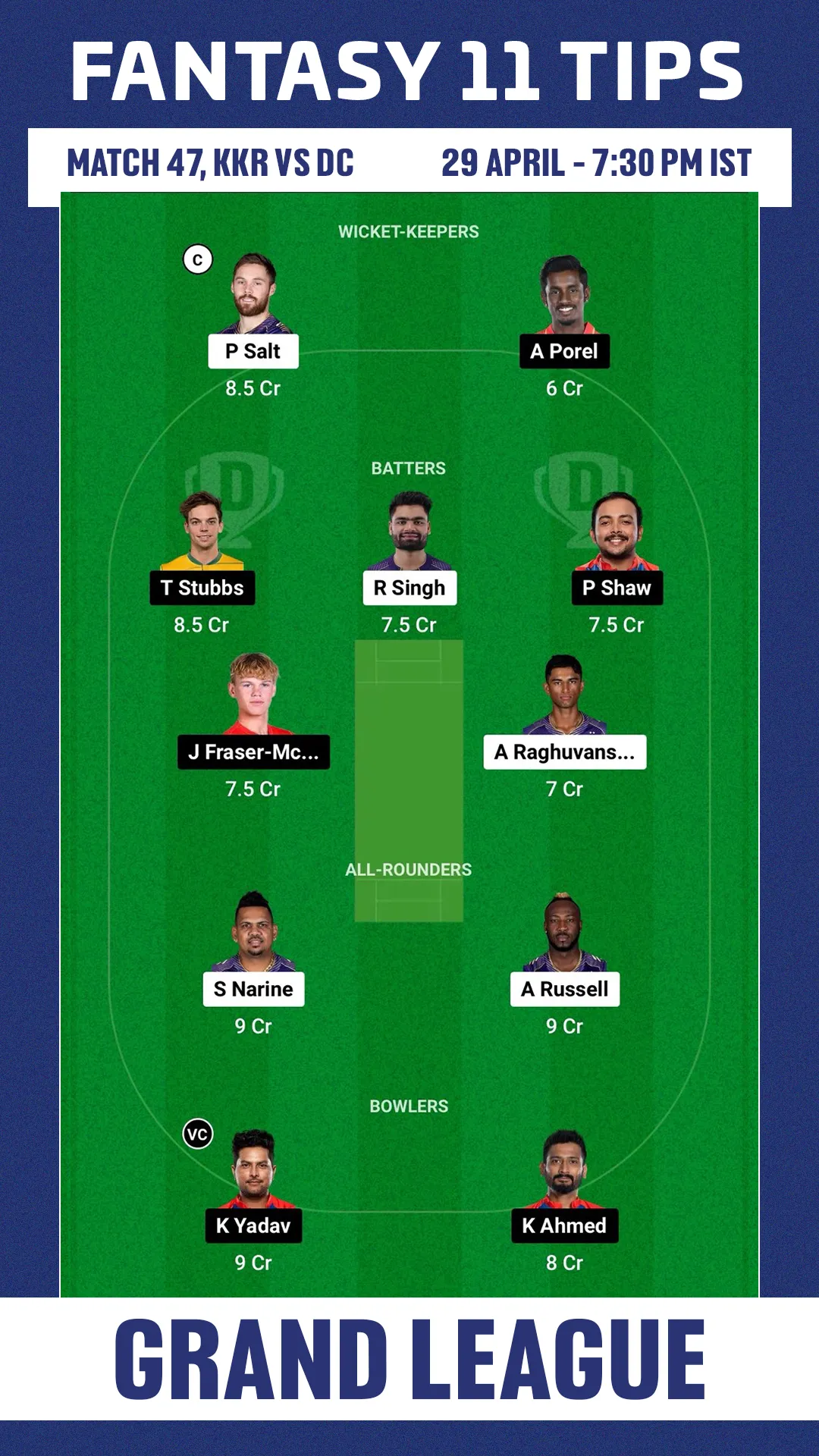 KKR vs DC Grand League 