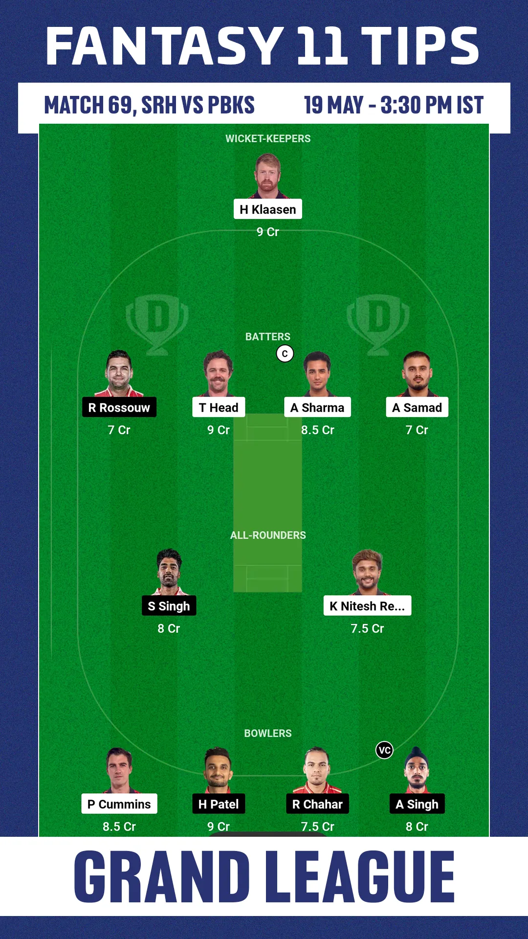 SRH vs PBKS Dream11 Team1