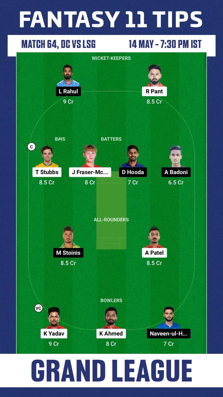 DC vs LSG Dream11 