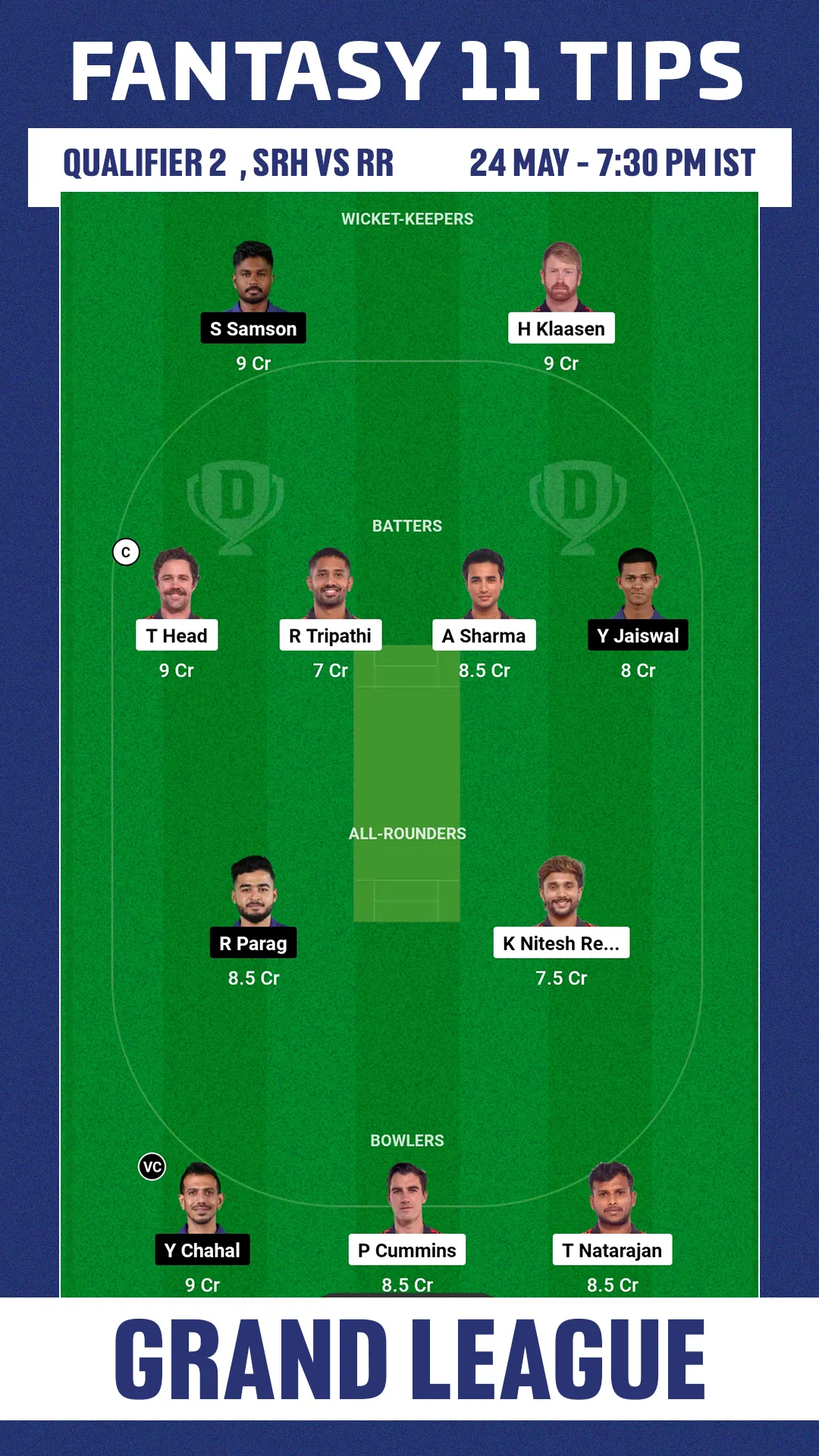 SRH vs RR Dream11 Team1