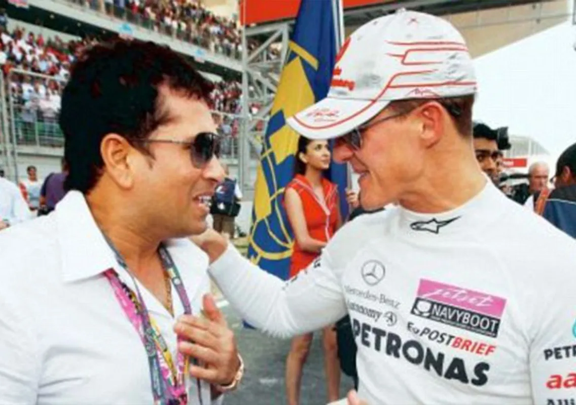 Michael Schumacher with Sachin Tendulkar