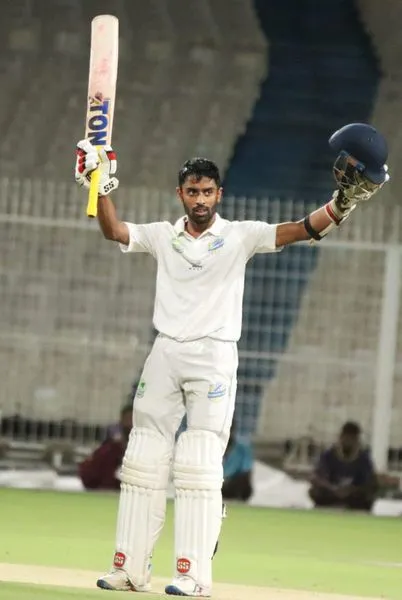 Abhimanyu Easwaran after his century in the CAB first division league - sportzpoint.com