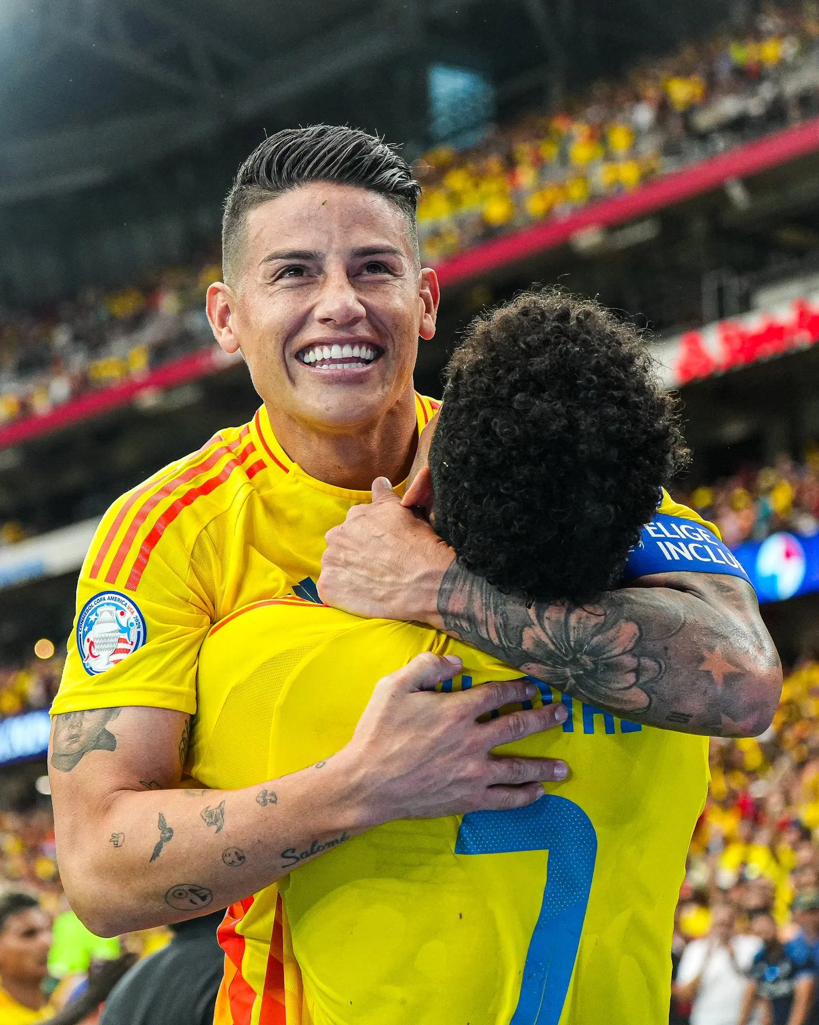 James Rodriguez celebrates Colombia's semi-final victory