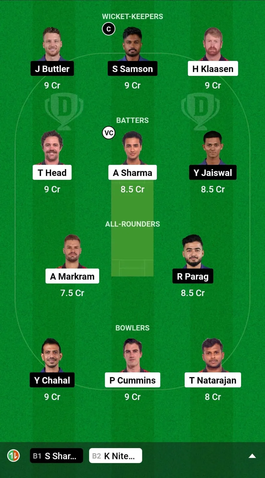 SRH vs RR Fantasy Team Prediction