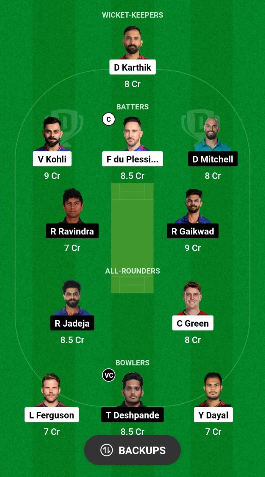 RCB vs CSK Fantasy Team Prediction