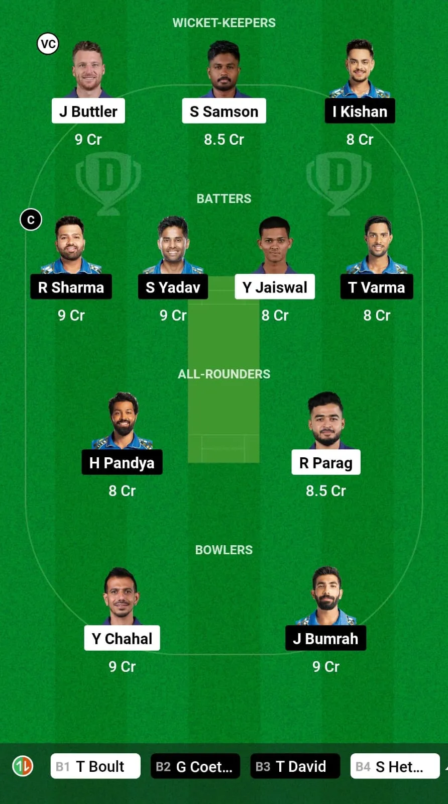 RR vs MI Fantasy Team Prediction