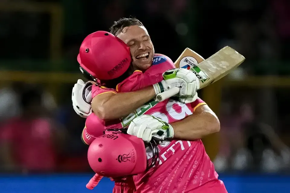 RR vs RCB: Jos Buttler and Shimron Hetmyer celebrate after the Royals' 6-wicket victory 