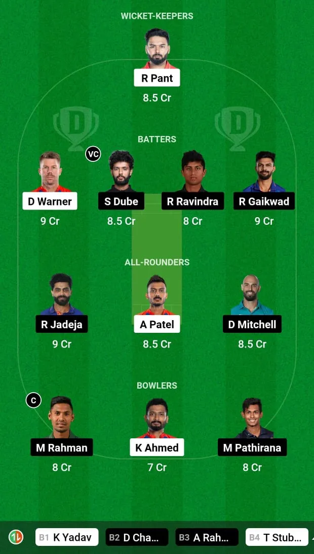 DC vs CSK Fantasy XI Prediction