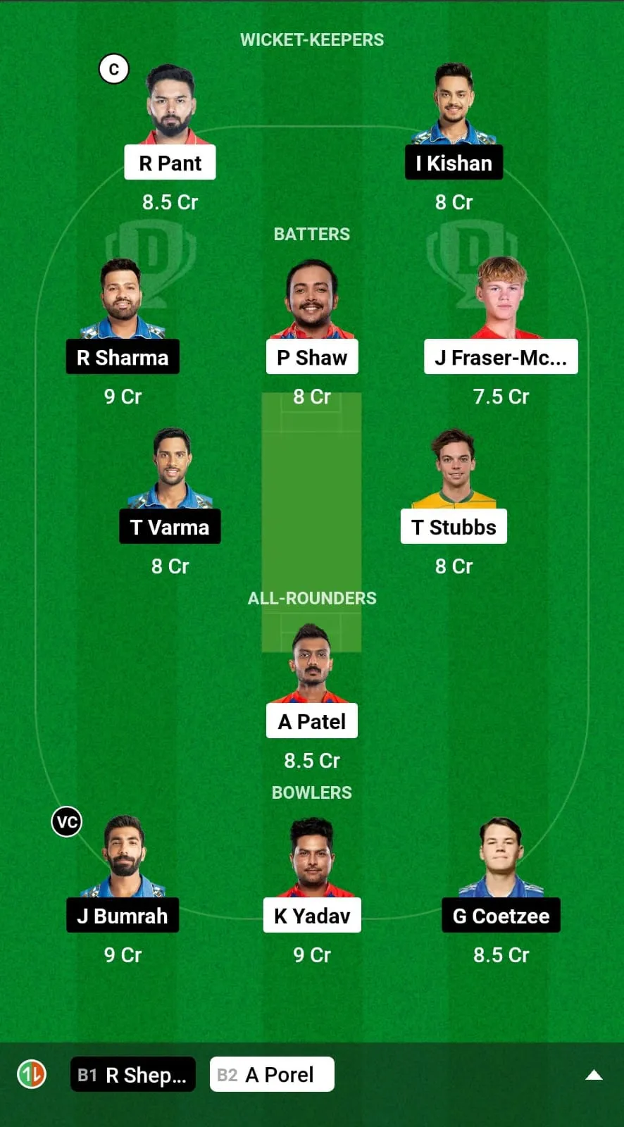 DC vs MI Fantasy Team Prediction