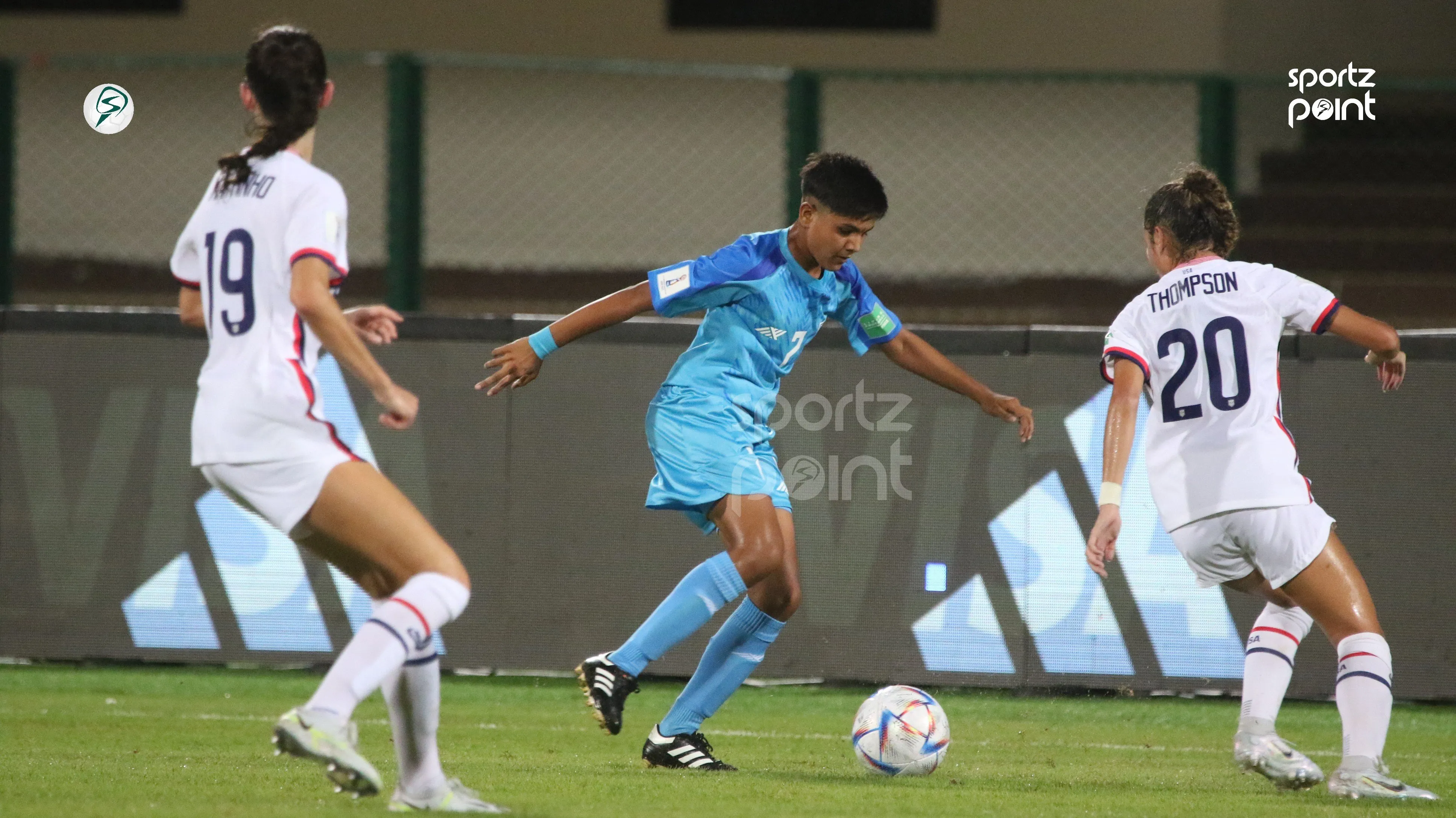 Neha in action against USA in the FIFA U-17 Women's World Cup 2022 in Bhubaneshwar.  Image | Sportz Point