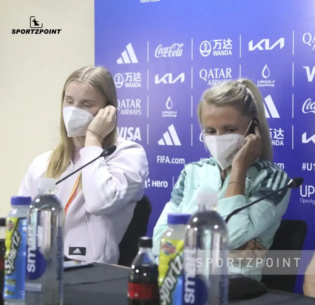 FIFA U-17 Women's World Cup 2022 | German player Jella Veit (left) and assistant coach Julia Simic in the press conference before the semis. | Sportz Point