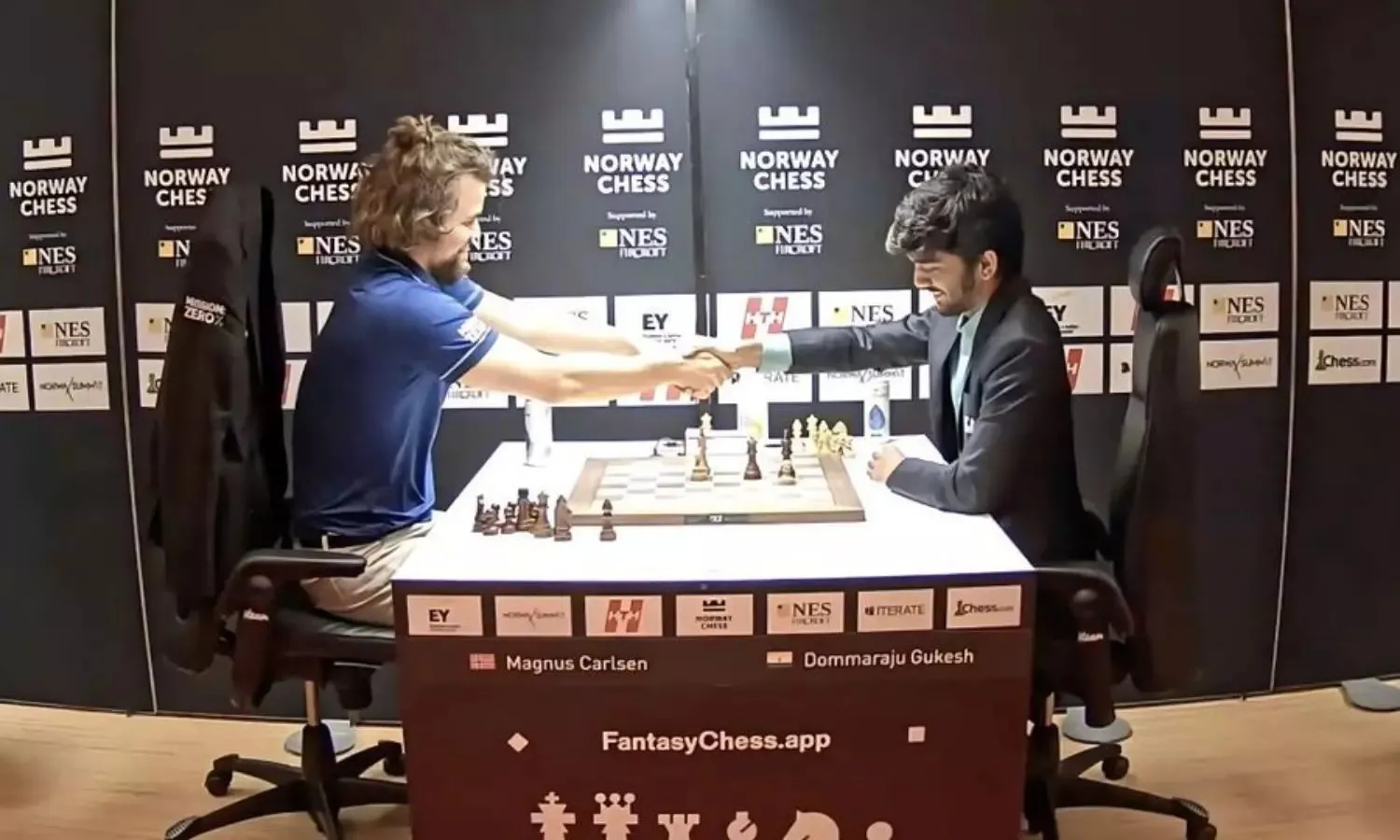 D Gukesh defeated world number one Magnus Carlsen in the playoff round of the Weissenhaus Freestyle Chess G.O.A.T Challenge. Image-The Bridge  