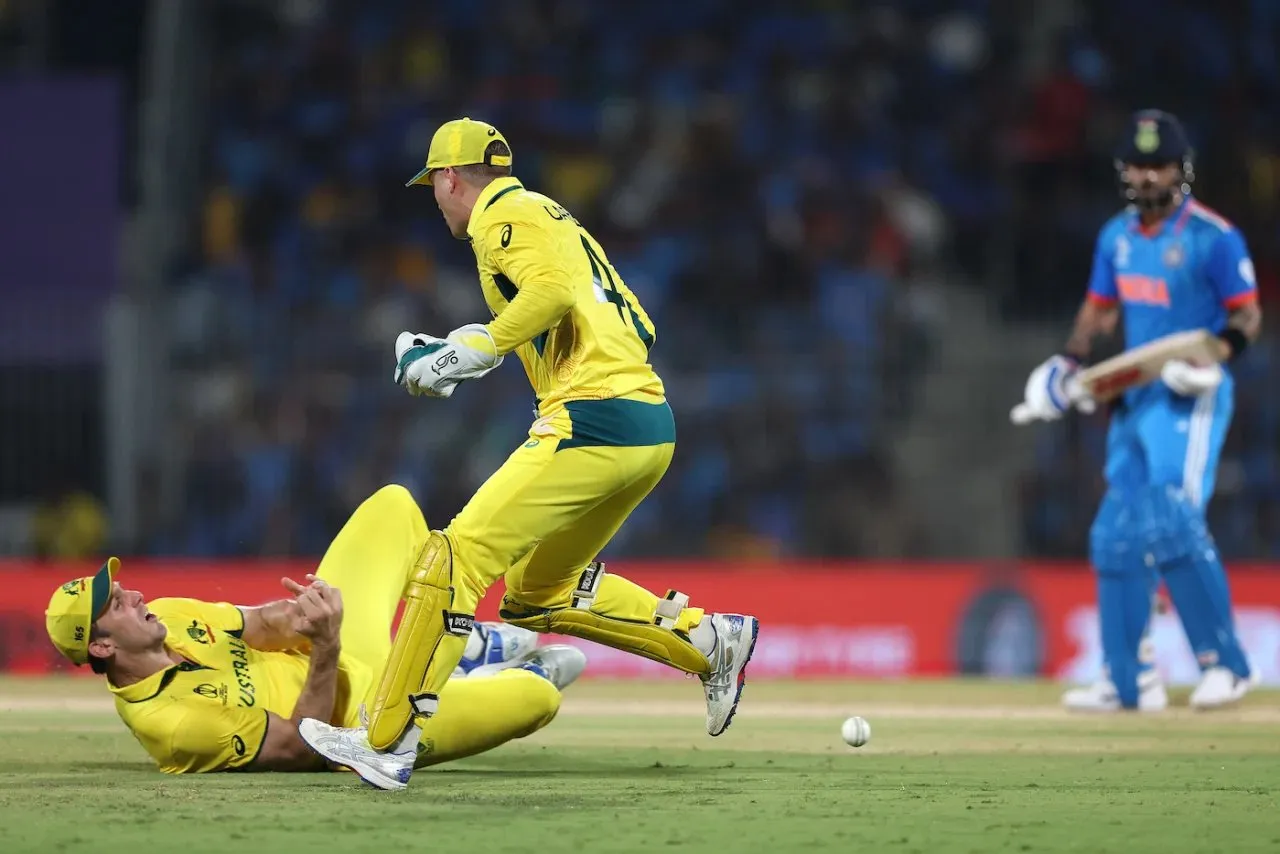 Virat Kohli was dropped by Mitchell Marsh on 12 off Josh Hazlewood.  Image: Getty