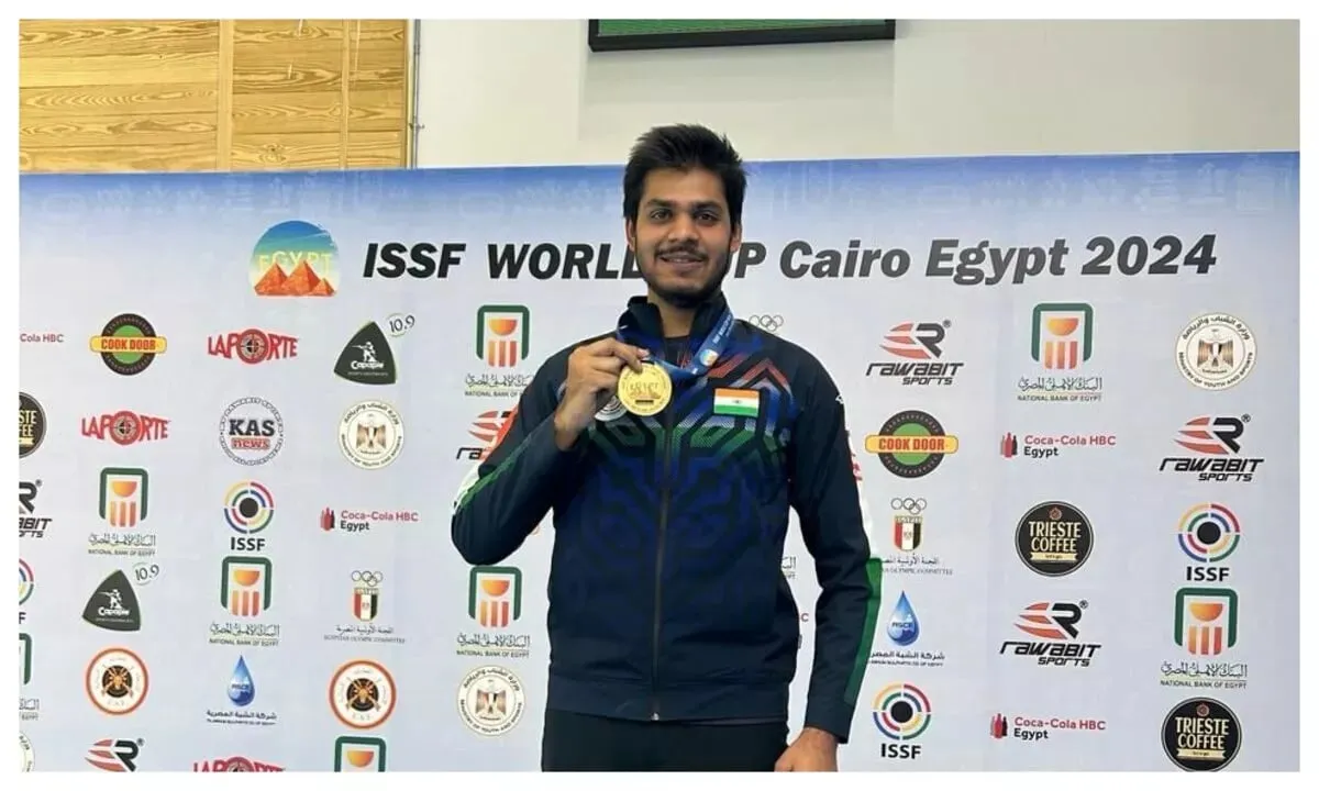 Divyansh Singh Panwar shot a world record 253.7 in the ISSF World Cup  final to clinch the air rifle gold. Image- Khel Now  
