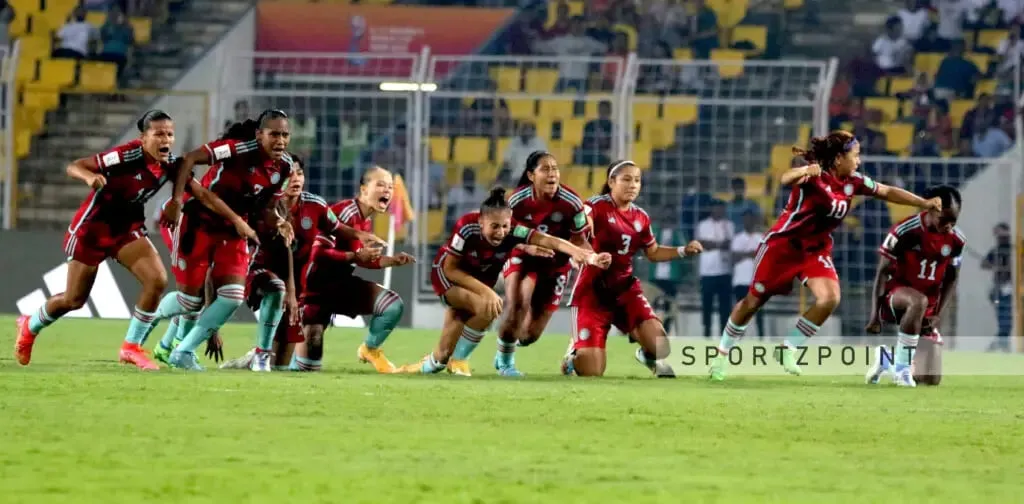 Colombia players after the last save by goalkeeper Luisa | FIFA U-17 Women's World Cup 2022 | Sportz Point