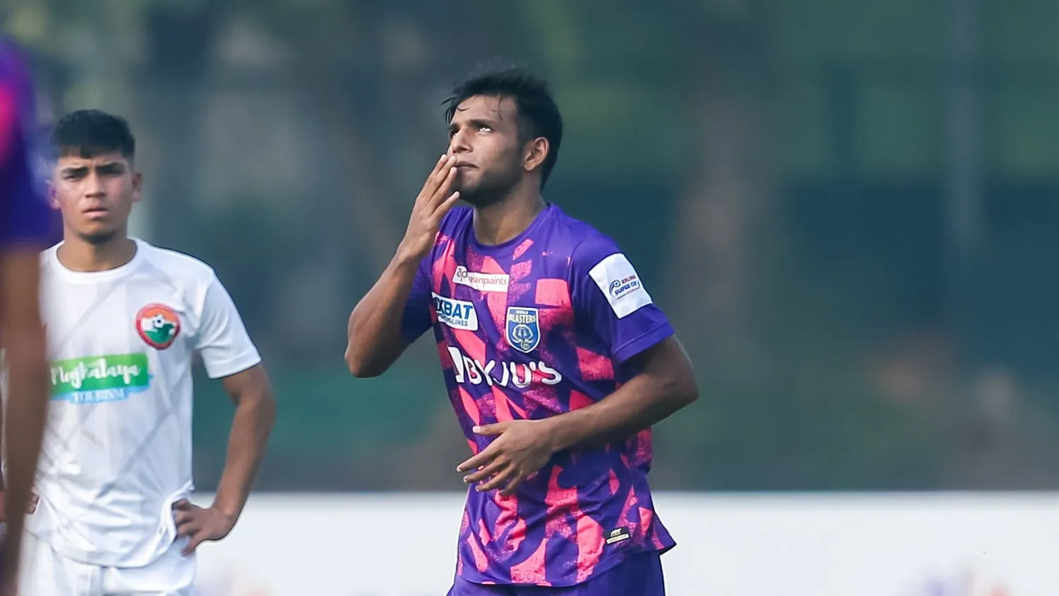 Mohammed Aimen after scoring his first goal for the tournament against Shillong Lajong FC.  Image | KBFC