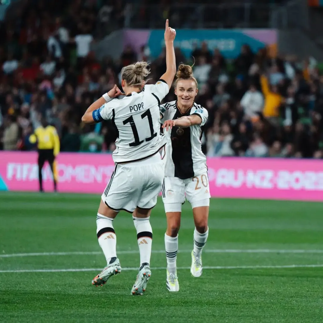 FIFA Women's World Cup 2023: Alexandra Popp and Lina Magull celebrate after Germany's first goal of the match against Morocco | Sportz Point