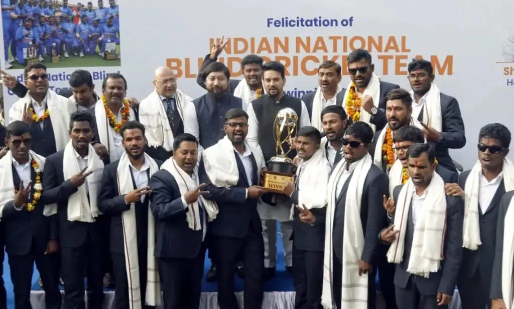 Sports Minister Anurag Singh Thakur felicitates Indian Blind Cricket team after World Cup victory | Sportz Point