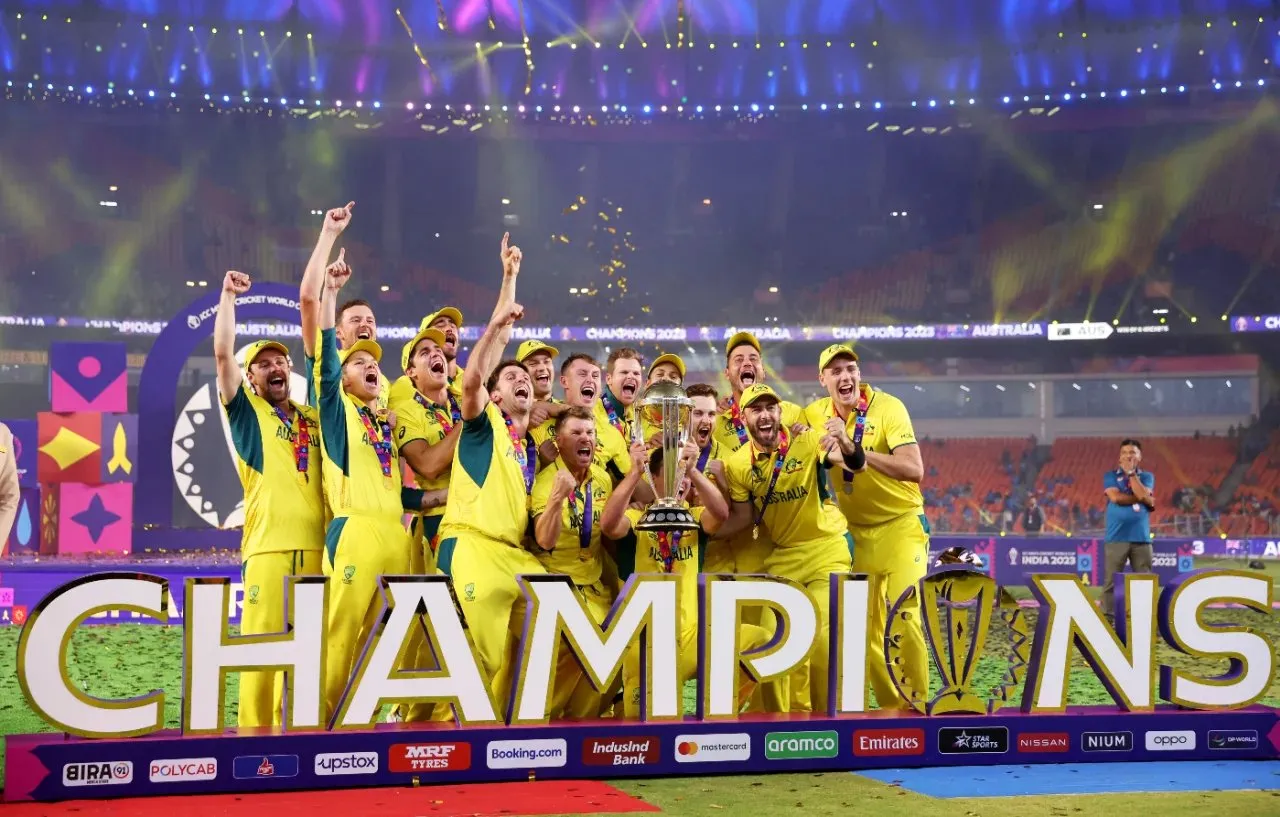 Australian Men's Cricket Team celebrating their 6th ICC World Cup after beating India in the final in Ahmedabad.  Image | ICC
