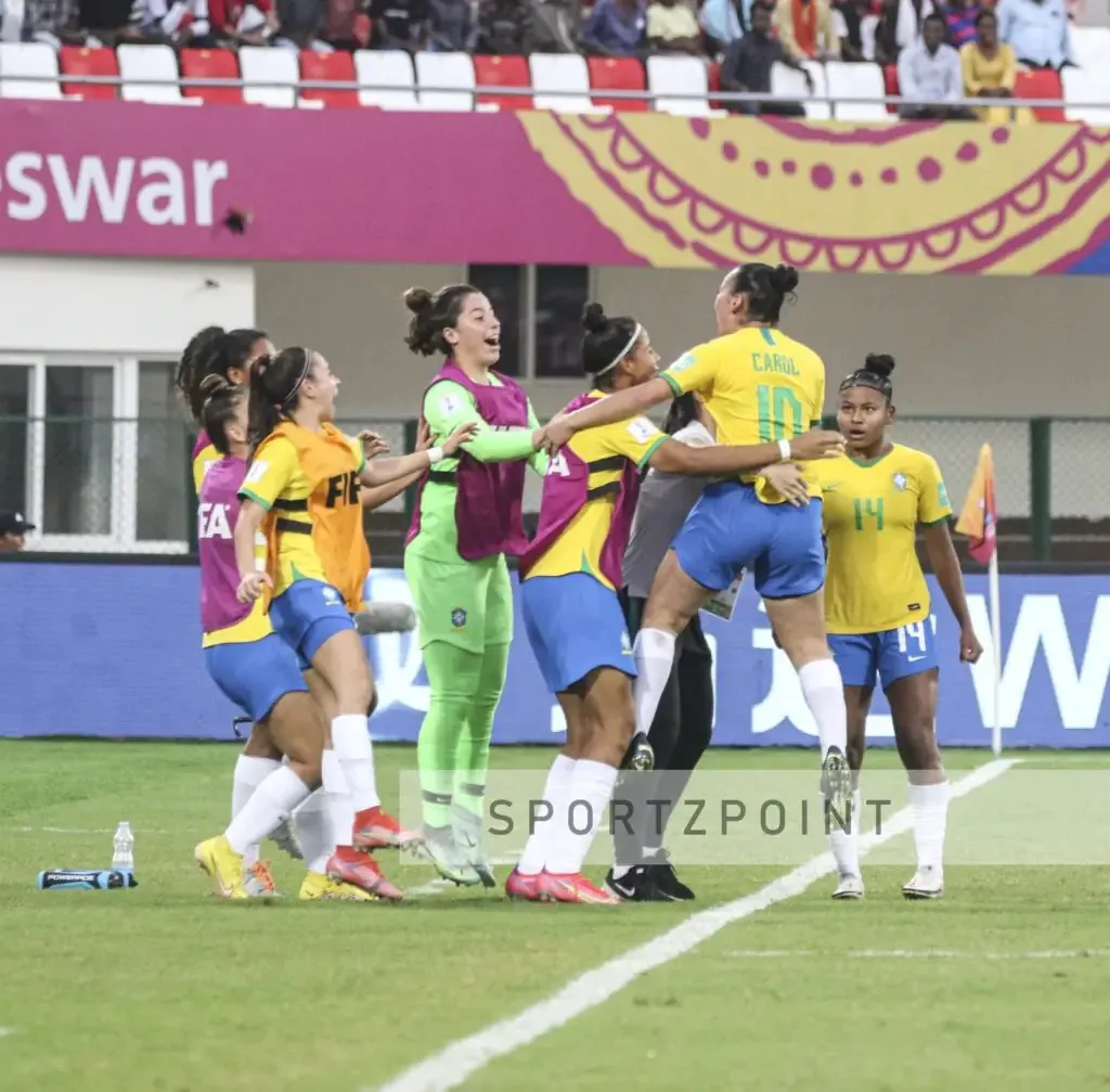 Brazil's Carol after equalising for Brazil in the Brazil vs USA FIFA U17 World Cup 2022 match | Sportz Point