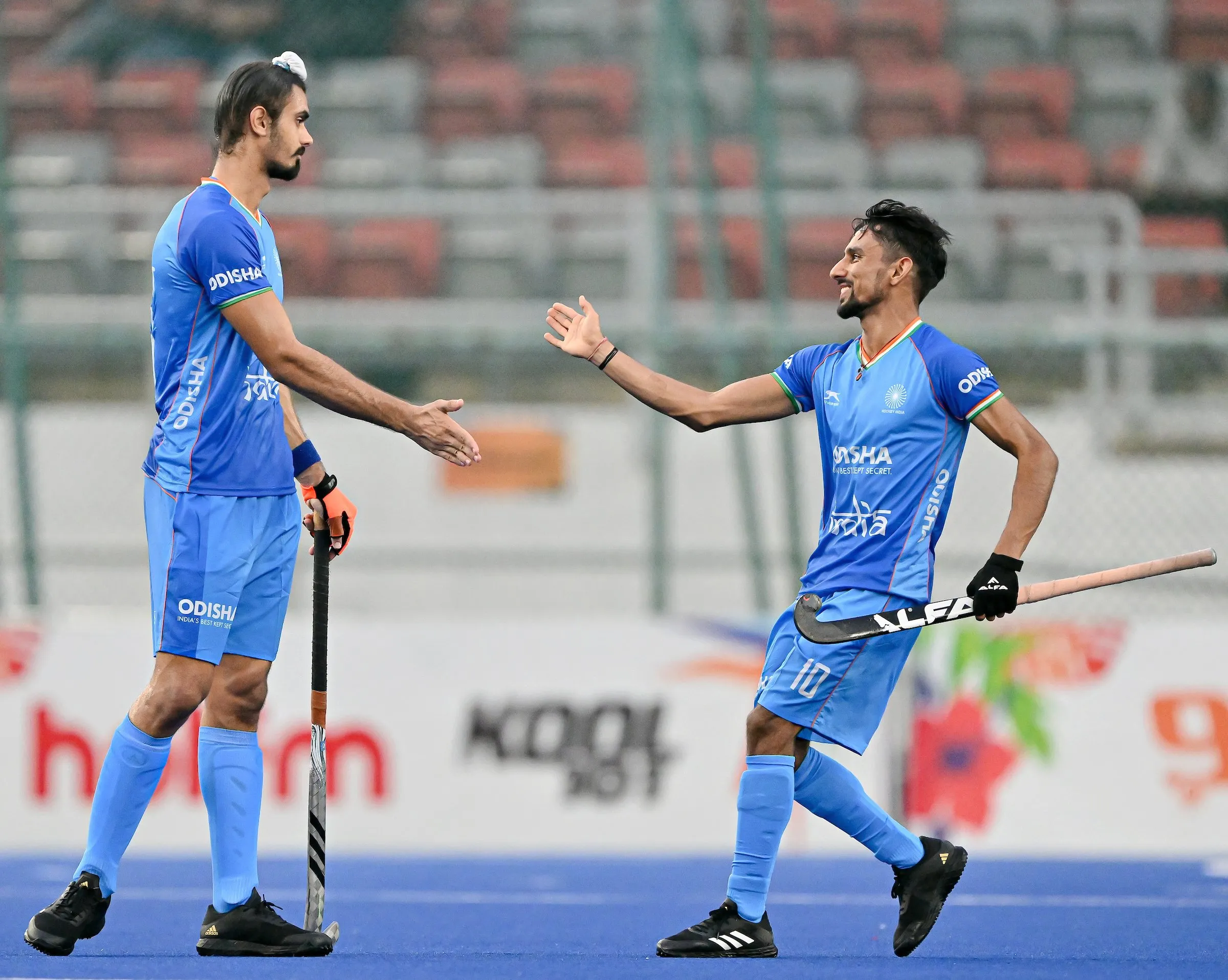 India celebrate one of their four goals again Korea in FIH Hockey Men's Junior World Cup 2023  Will Palmer