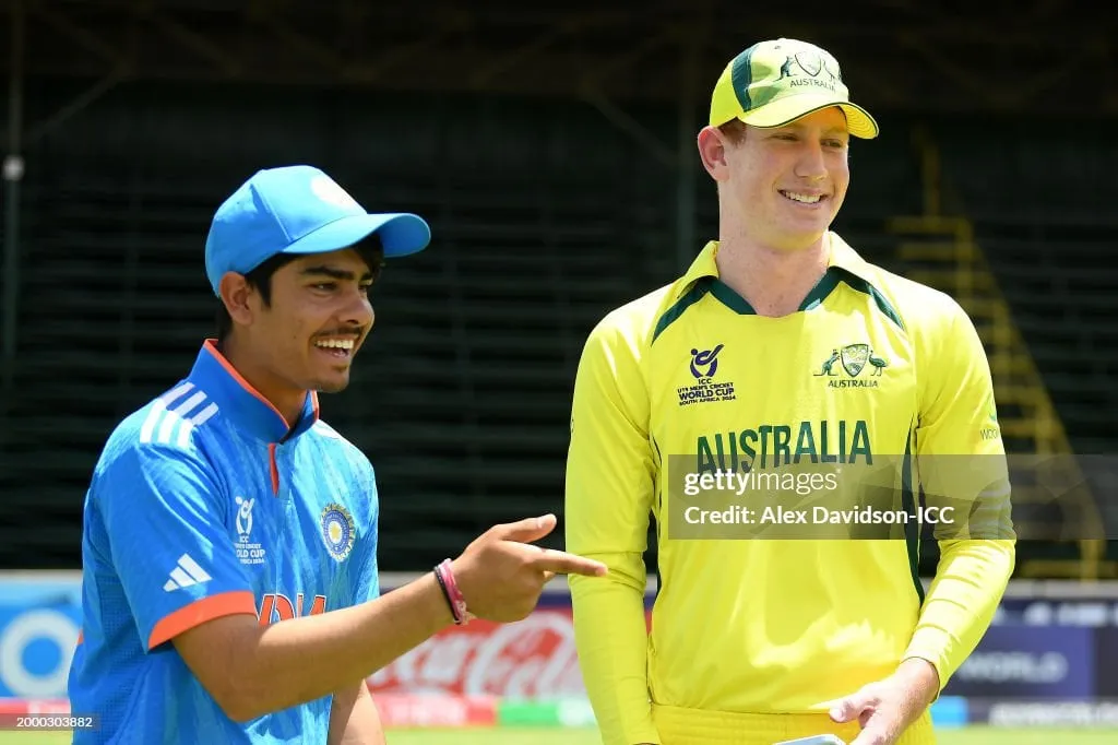 Uday Saharan and Hugh Weibgen during the ICC U19 Men's Cricket World Cup South Africa 2024 Captains Photocall at Willowmoore Park   Image - Getty